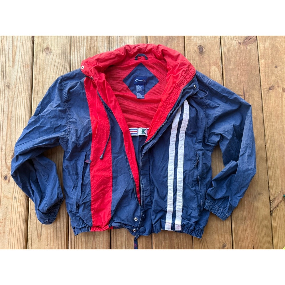Vintage Catalina Jacket Derby Varsity Bomber Mens Medium Striped Blue